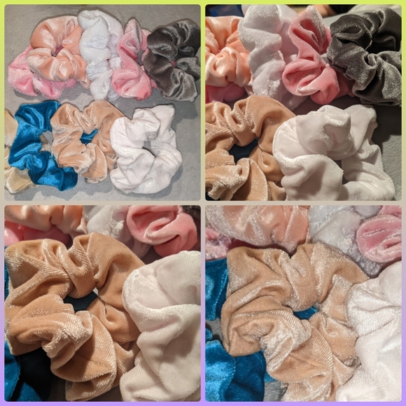 9 brand new light colored variety of shiny soft velvet material scrunchies - Picture 2 of 4